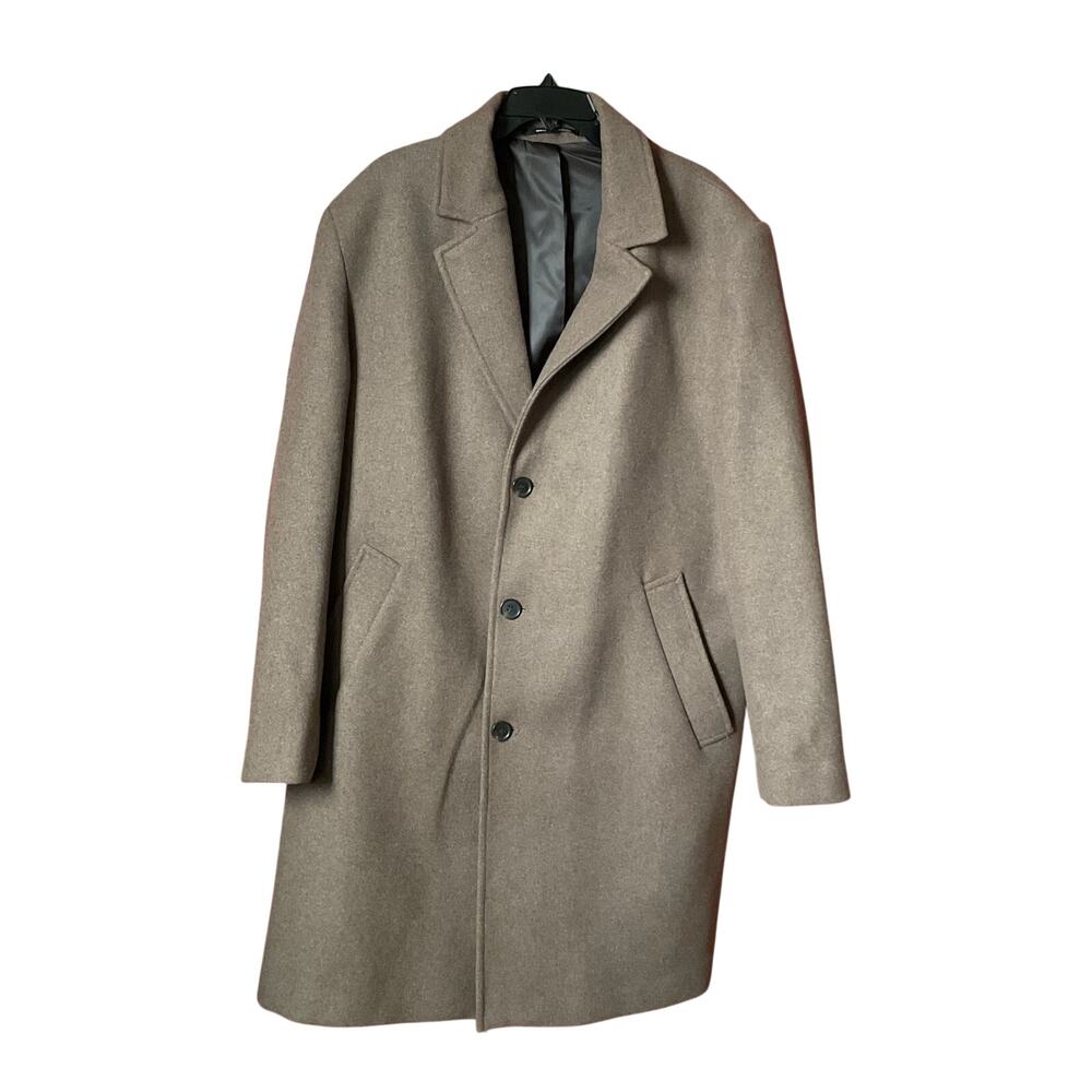 H&M Brown Wool Blend Overcoat Men’s Long Coat Button Front Size XL Classic - Picture 3 of 10